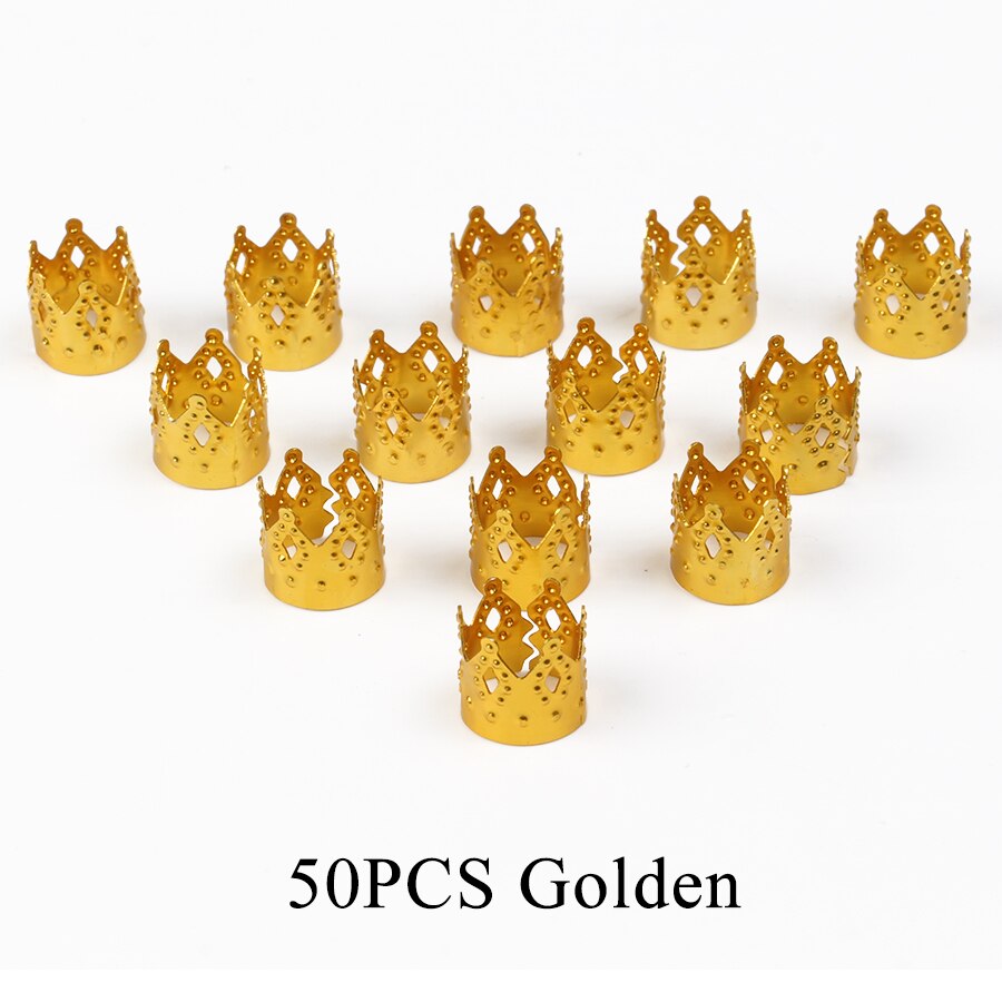 Alileader Krone Ringe Für Zöpfe Metall Perlen Für fürchtet mischen Farbe Perlen Einstellbare Haar Kasten Zöpfe Ring Krone Schmuck Metall perle: Gold 50 Stck