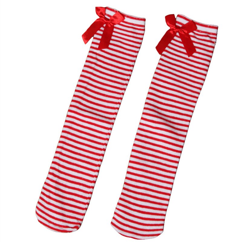 1-8Y calzini alti al ginocchio per ragazze calzini principessa a righe con fiocco per bambina calzini per bambina calzini alti per bambina calzini per bambini ragazze: Red stripes