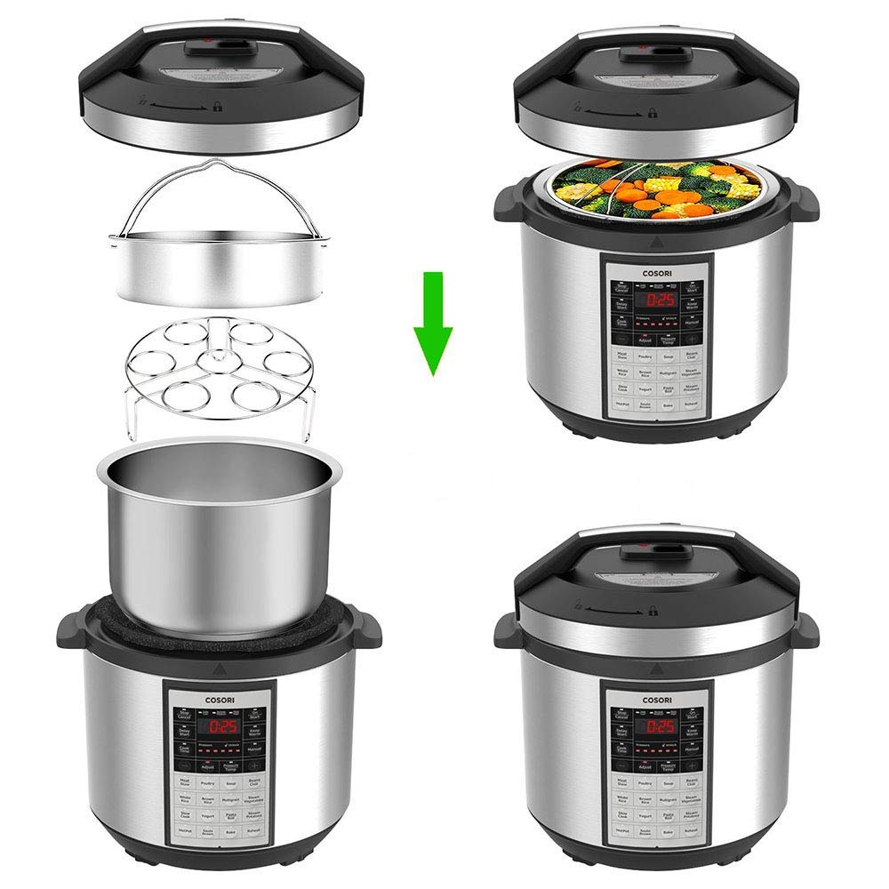 Autocuiseur électrique 5,6,8 qt, panier à vapeur en acier inoxydable avec support à œufs, dessous de plat Compatible avec Pot instantané