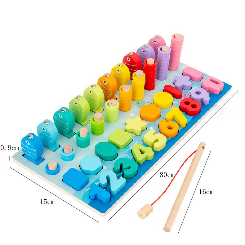 Montessori Educational Wooden Toys Children Busy Board Shape Color Math Matching Puzzle Magnetic Fishing Counting Toys: Five in One Ocean