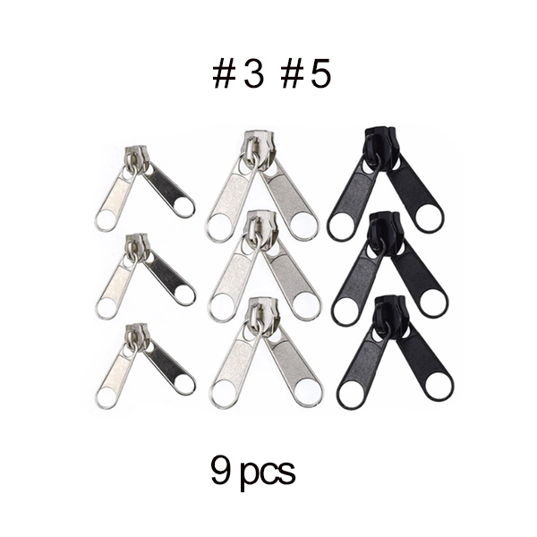 5pcs #3 #5 #8 #10 Fix Zipper DIY Zip Slider Repair Kit For Zip Fastenings Sewing Tailor Tools Clothing Accessories: 9pcs Mix Size