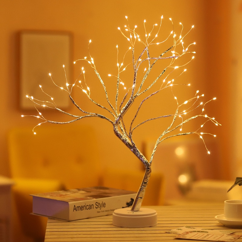 36/108 LEDS Night Light Bonsai Tree Light USB Copper wire Table Lamp for Home bedroom indoor kids bar Decor fairy light