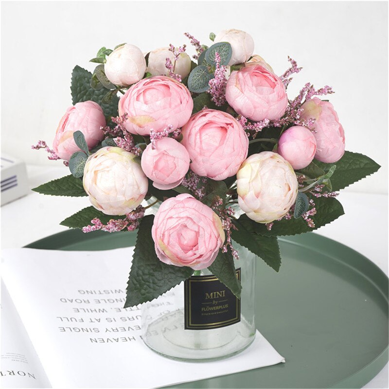 Kunstzijde Thee Rose Boeket Home Hotel Tafel Decoratie Nep Bloem Bruiloft Bruid Bedrijf Bloemen Boeket: 29cm pink