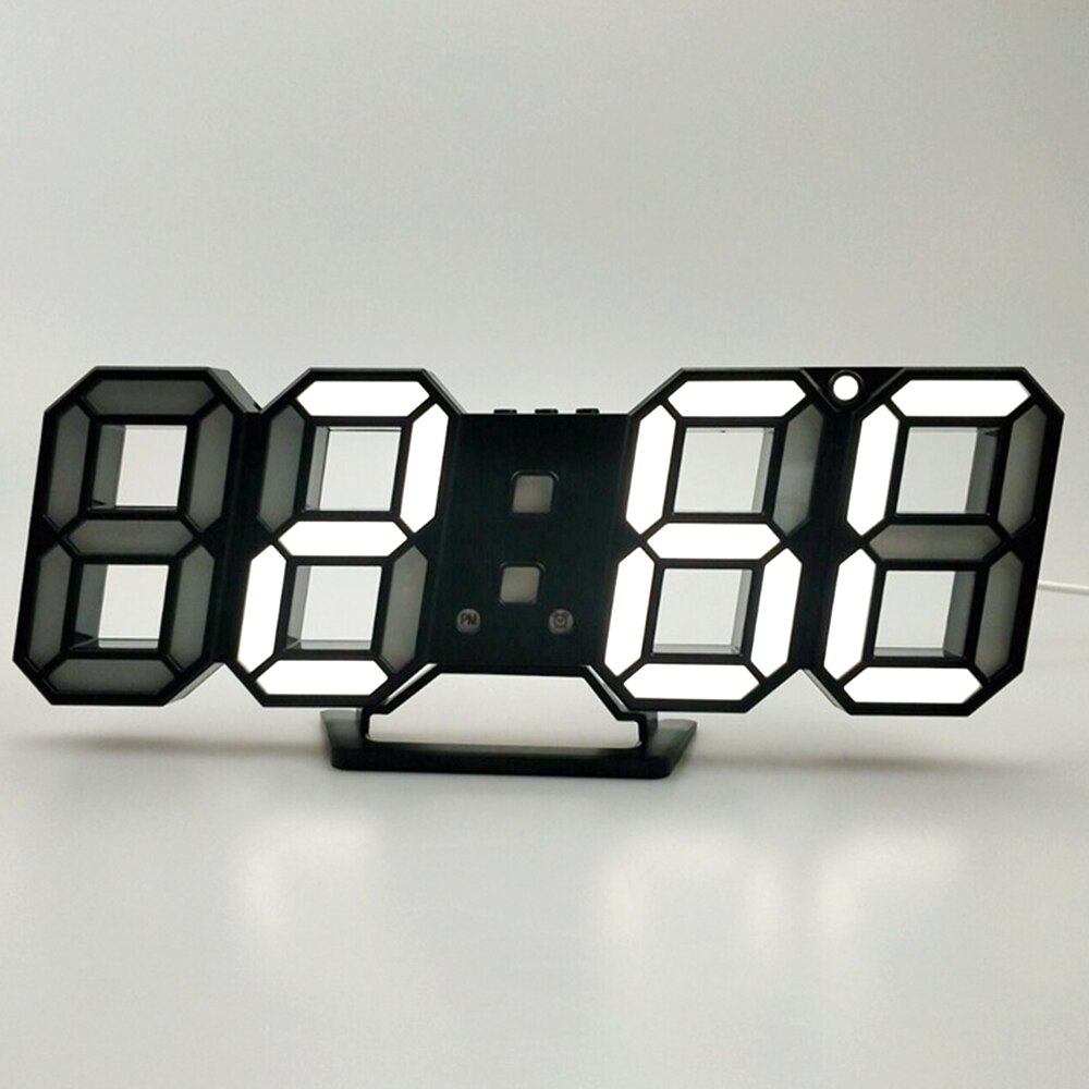 Digitale 3D Led Wekker Elektronische Bureau Tafel Klokken Met Grote Temperatuur Voor Thuis Woonkamer Decor Muur Opknoping Klok: BlackWhite