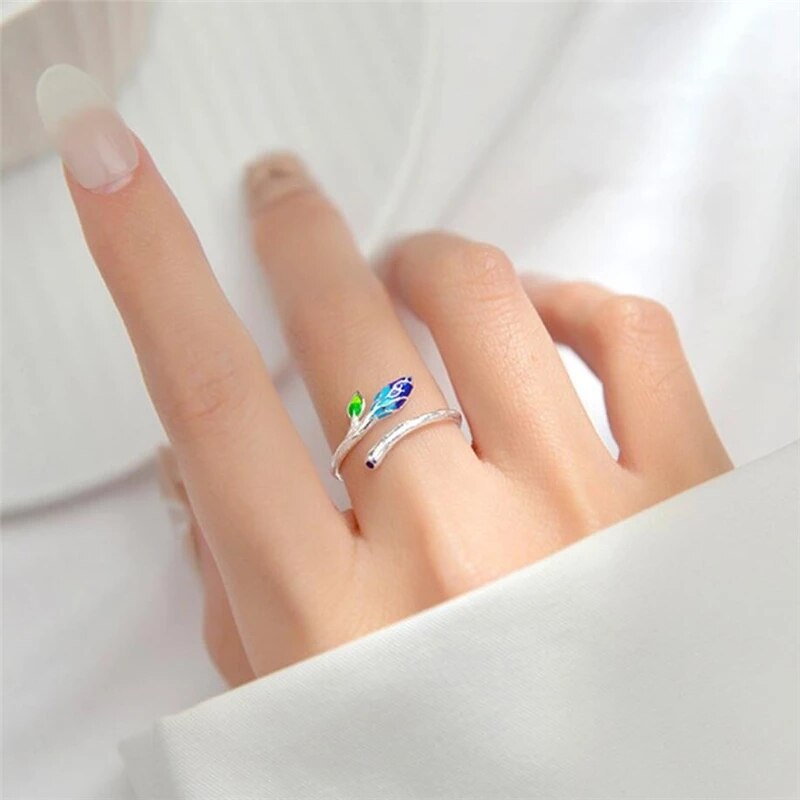 Cloisonne fiori gocciolamento smalto rami petali nuovi anelli di apertura ridimensionabili femminili 2022