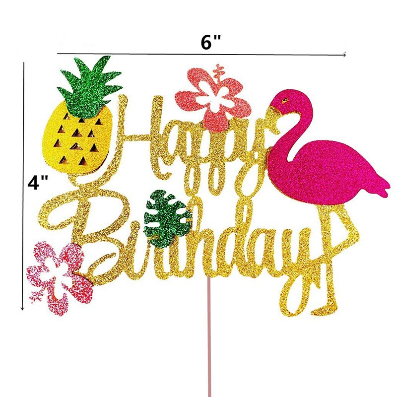 Tropical Flamingo Pineapple Happy Birthday Cake Topper Kids Baby Shower Birthday Wedding Cake Decoration Hawaii Party Supplies