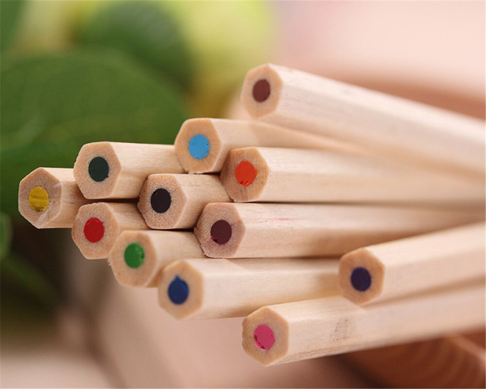 Juego de lápices pequeños de 12 colores para adultos y niños, Cubo de madera para pintar, lápices de colores especiales
