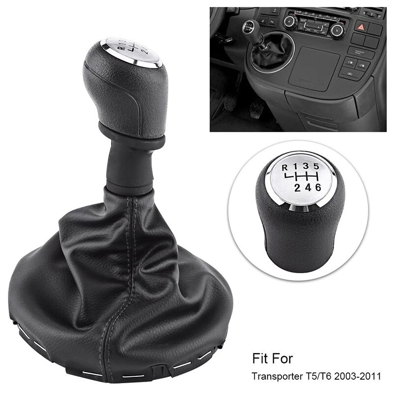 6 Speed Manual Gear Shift Knob Silver with Frame Boot for Transporter T5 T6 2003