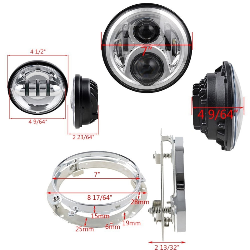 Prikk 7 "tommers led frontlys for ducati monster 1000 600 620 695 750 800 900 s4r sport 4.5 tommers tåkelys 7 " monteringsbrakett