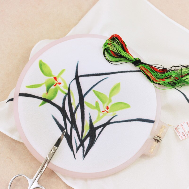 DIY Chinese Silk Suzhou Embroidery Kit with Hoop Flower Printed Pattern Needlework Kit Handkerchief Handmade Sewing Art Craft: 15