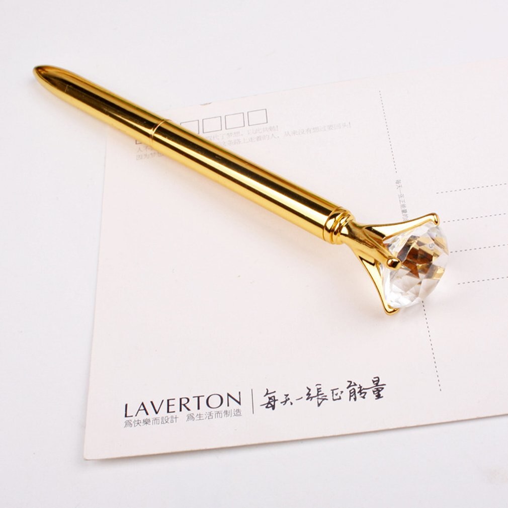 Luxury Portable Big Crystal Pen Diamond Ballpoint Pens Stationery Ballpen Home Office School Supplies: gold
