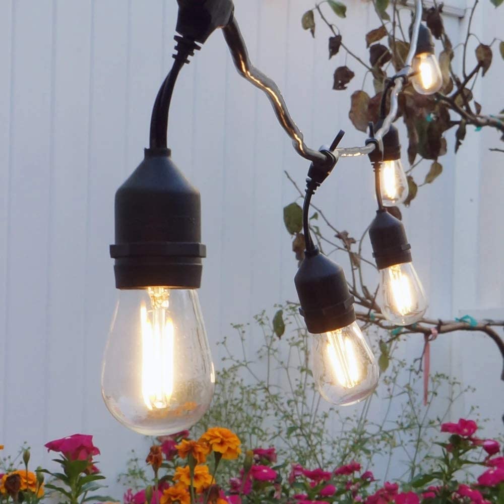 Genixgreen S14 2W String Glühbirne Warmweiß 2700K E27 Dimmbare wasserdichte Kunststoff-LED-Filament Vintage ST45 Ersatzlampen