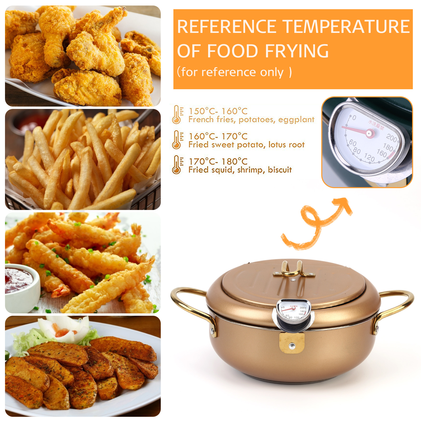 Japanese Style Deep Frying Pot Thermometer Tempura Fryer Pan Temperature Control Fried Chicken Pot Cooking Tools Kitchen Utensil