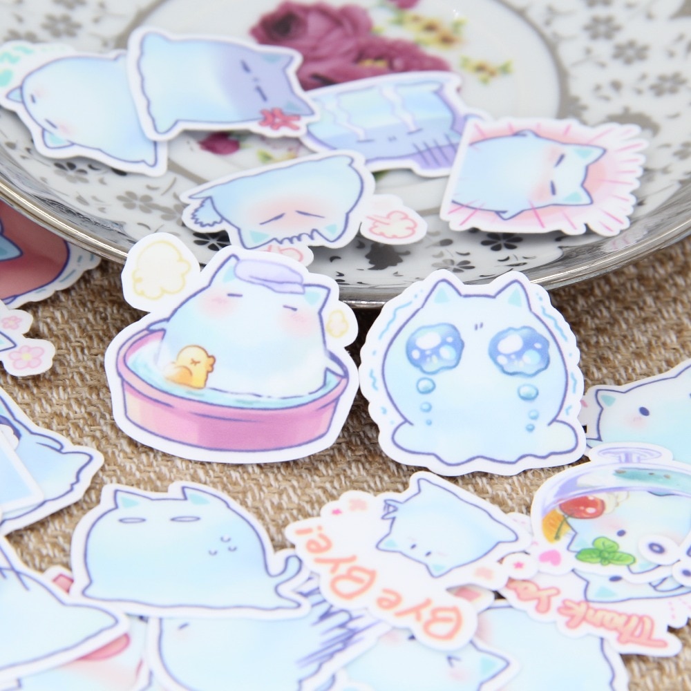 40 Stks/set Leuke Blauwe Elf Gezicht Boek Rekening Scrapbooking Bubble Boei Stickers Stickers Kawaii Expression Kinderspeelgoed