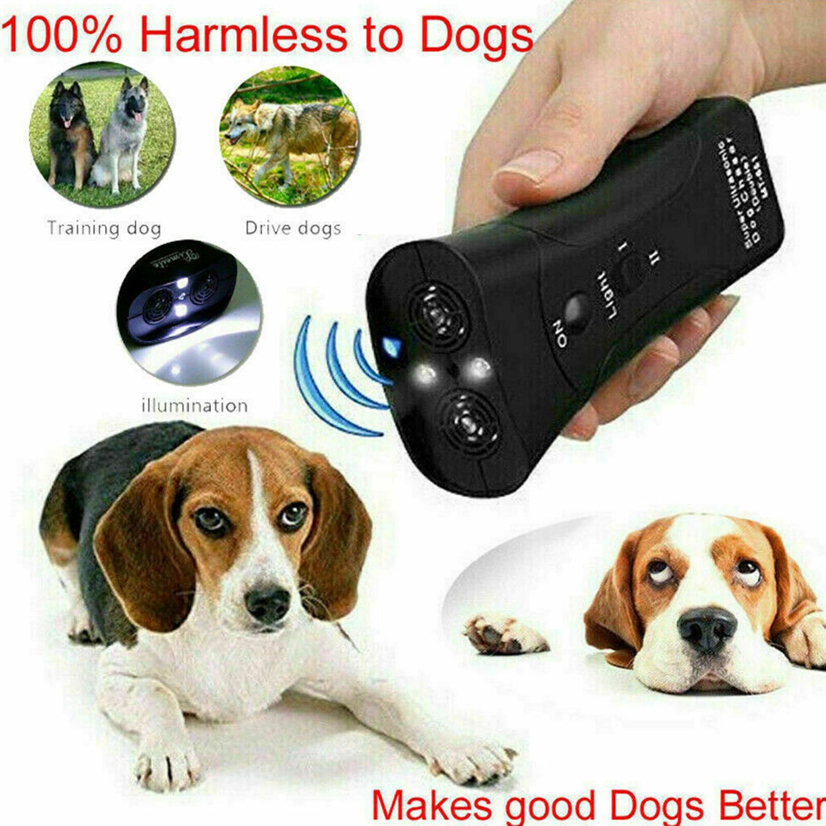 Ultrasonic Anti Dog Barking Pet Trainer LED Light Gentle Chaser Style