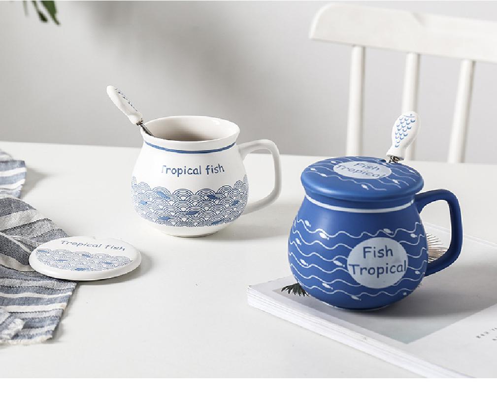 Simple Office Tea Cup Water Cup Afternoon Tea Coffee Cup Household Lid With Spoon Ceramic Milk Cup Mug