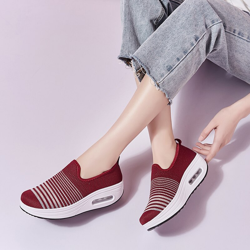 Wedge Shoes For Women Summer Hollow out Slip On Swing Shoes Women Sneakers Damping Casual Shoe Brand Minika Summer