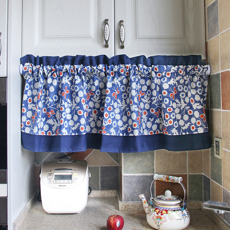 Pastorala köksgardiner dekorativa korta gardiner solid gul blå dörrgardin fönstergardin valans nordisk kaffegardin: 1pc blå gardiner / W270 x h45cm