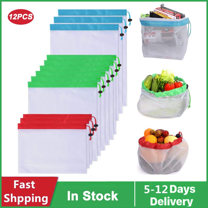 3 Sizes Fruit Vegetable Bag Reusable Mesh Produce Bags Washable Eco-Friendly Bags for Grocery Shopping Storage Toys Bag