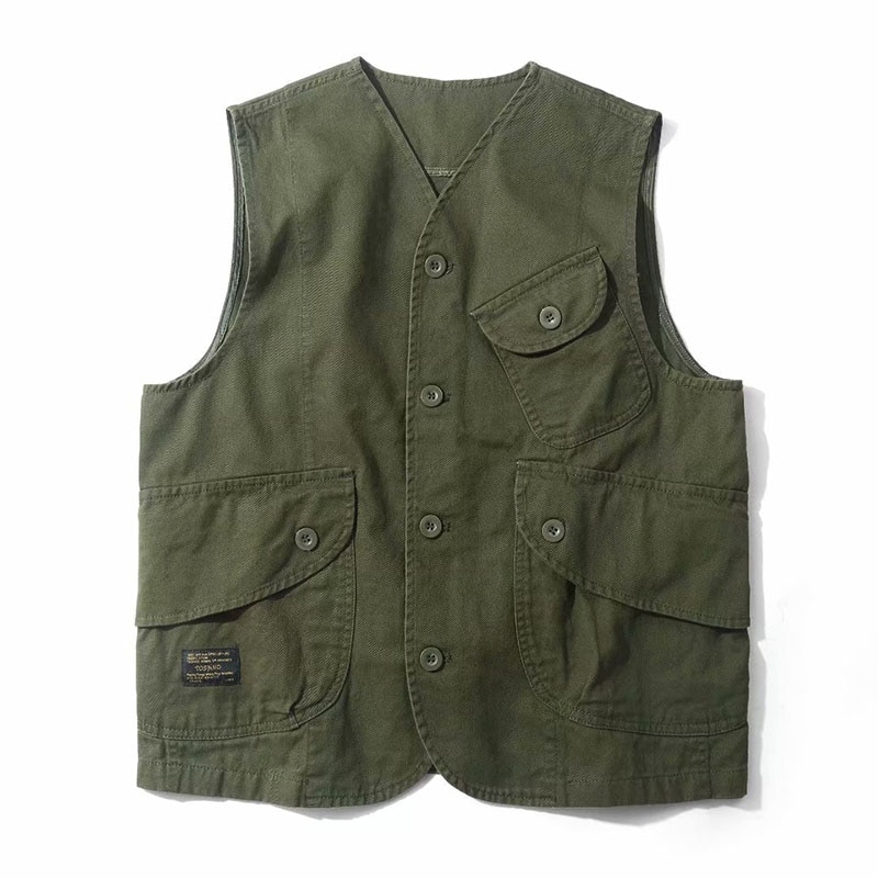 Herren Westen Männlichen Taschen Westen Einreiher Herbst Frühling Weste Schulter Jacke Koreanische entladen fest Farbe Mäntel