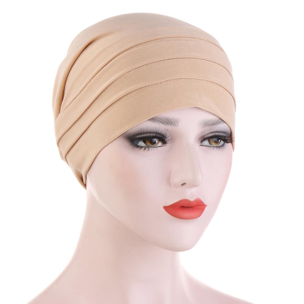 Elastic Turban Hat Solid Color Women Headscarf Bonnet islamic Inner Hijabs Cap Muslim Hijab turban africain femme hat: 9