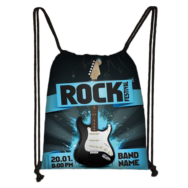 Music Guitar Drawstring Bag Women Musical Canvas Backpack Portable Storage Bags Girls Mini Bookbag womans travel bag: skdjita10