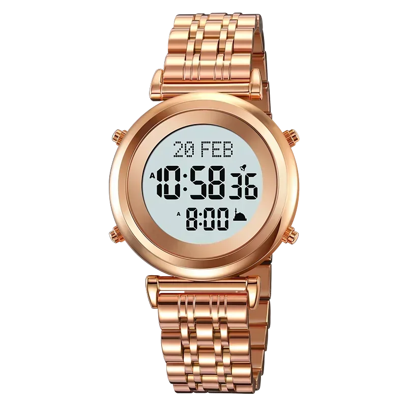 Skmei 2139 Staal Moslim Azan Digitaal Horloge Heren Achterlicht Waterdicht Polshorloge Gebed Qibla Kompas Wekker Horloge 1861: Coffee