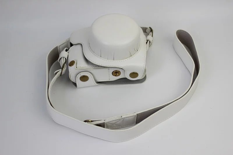 Funda de cuero de lujo para cámara Panasonic Lumix GF7 GF8 GF9 GF10, bolsa de cámara de 12-32mm, cuerpo con correa, de batería abierta: White