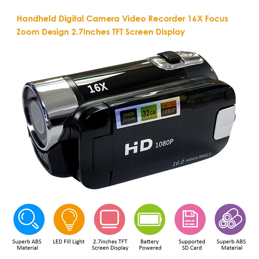 Digital Camera Video Recorder 16X Focus Zoom 2.7Inches TFT Screen Display Supported Battery for Video Studio