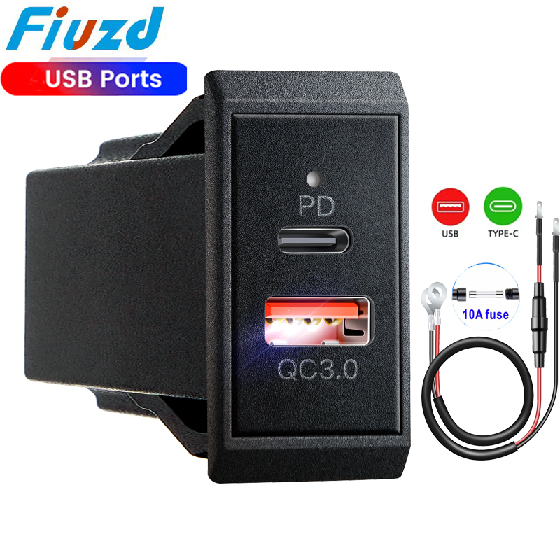 Biluttag 12v 24v usb-uttag 54w dubbla pd usb-c-portar snabbladdning 3.0 usb-laddningsuttag för passat  b8 b7 b6 b5 tillbehör: Gul