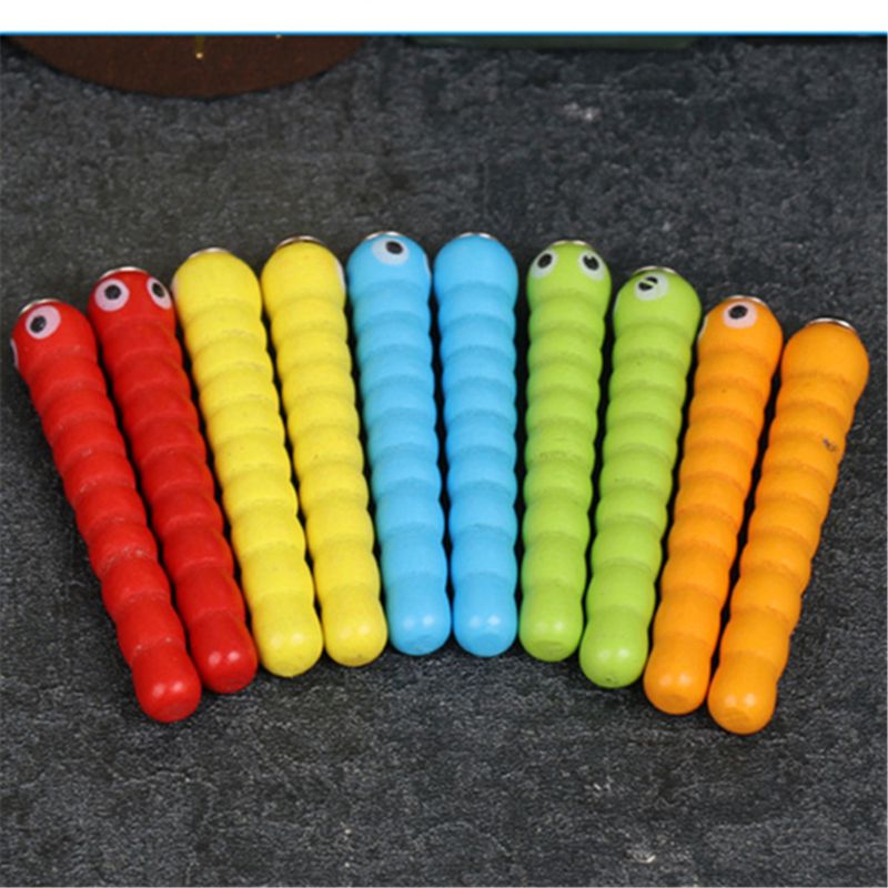 Jouets en bois pour bébé, 1 baguette + 5 vers pour attraper les vers, jeu de fraises