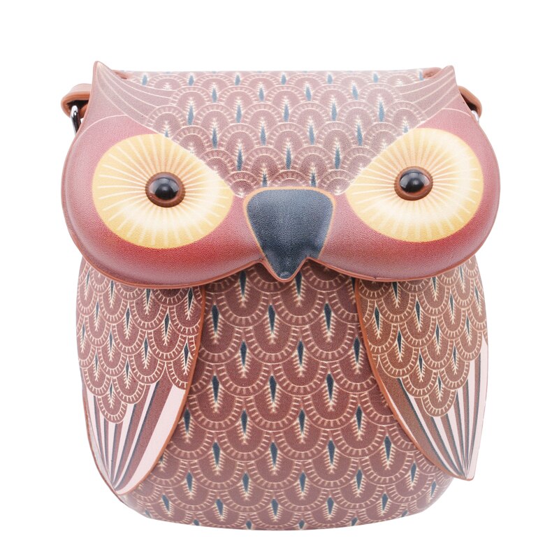 Brand Owl Shape Shoulder Bag Mini Messenger Bag Cute Cartoon Leather Bags For Girls Crossbody Phone Bag: brown