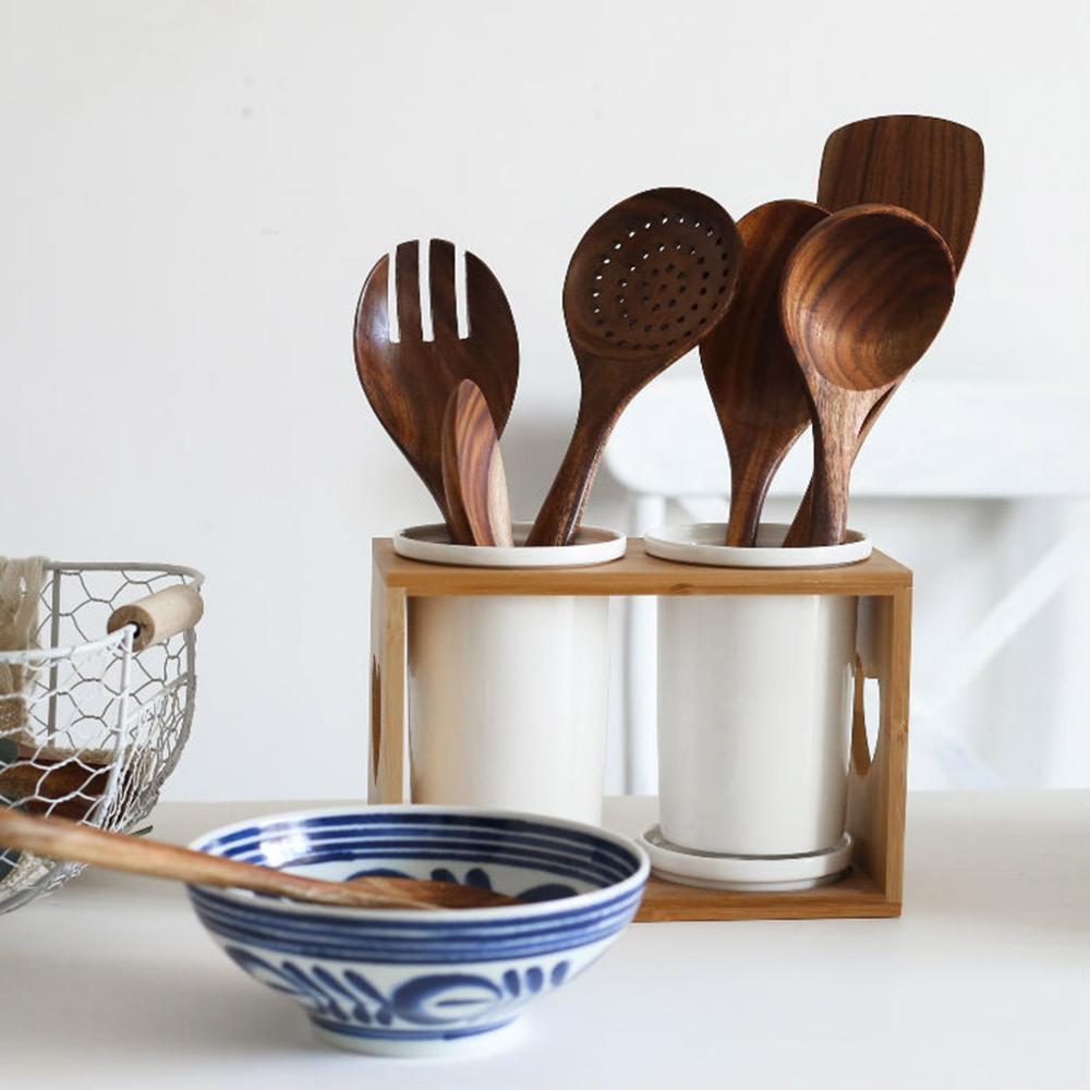 Houten Spatel Scoop Vergiet Koken Gebruiksvoorwerp Set Keuken Benodigdheden Koken Gereedschap Non-stick Hand Wok Schop Keuken Gereedschap
