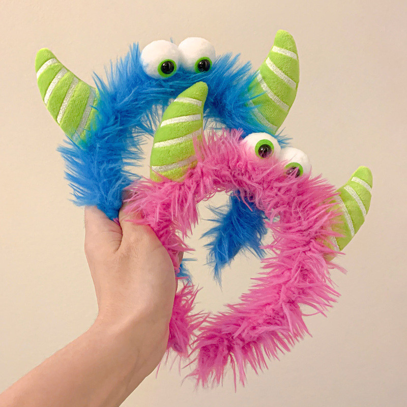 Diademas de felpa divertidas y bonitas, diadema para lavado de cara de pequeño monstruo, bandas antideslizantes para el cabello para mujer, accesorios para el cabello para niña