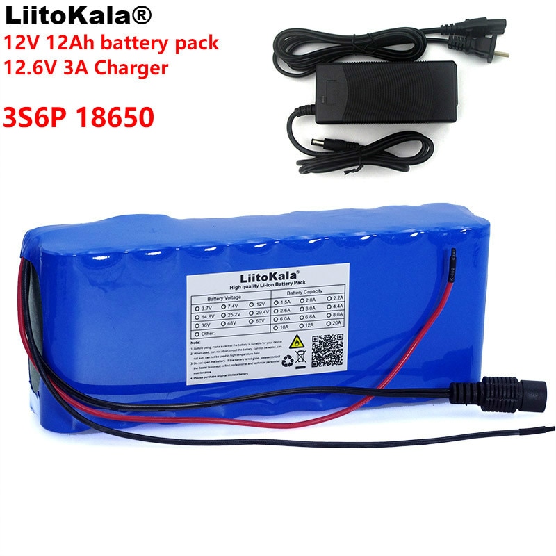 Liitokala 12 V 12A 18650 Lithium Batterij 12000 Mah Capaciteit Lithium Batterij Inclusief Beschermende Plaat + 12.6 V 3A Charger