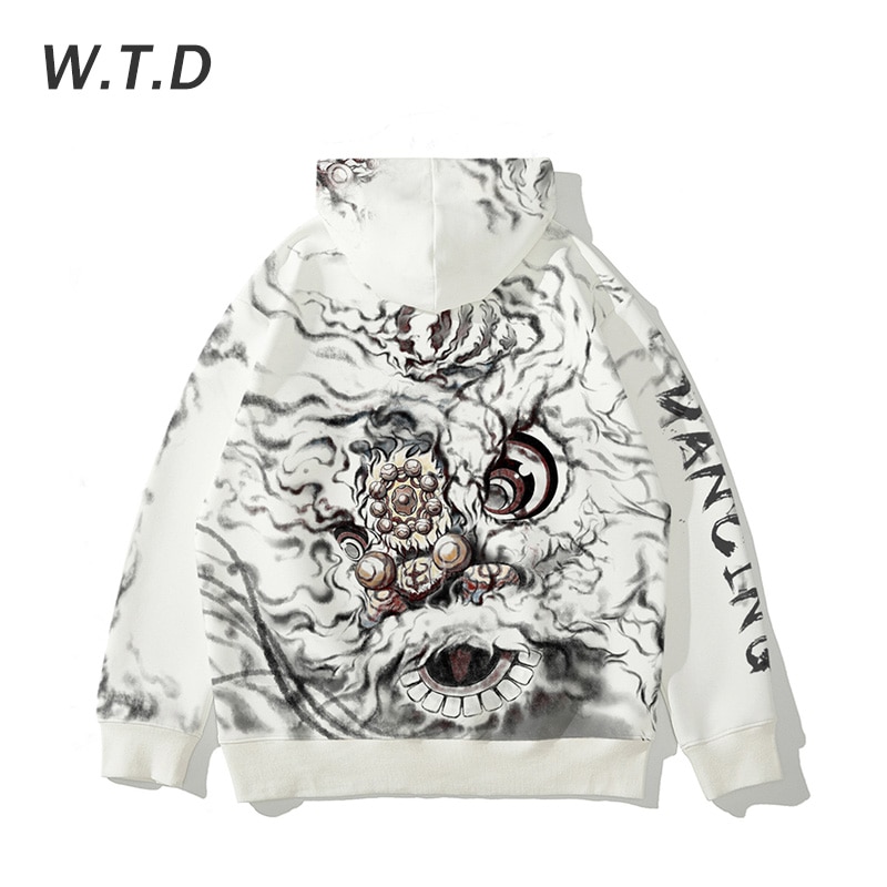 Sudadera para hombre de W.T.D, ropa de calle, estampado de tinta de León, estilo Casual, Sudadera con capucha de lana, sudadera de gran tamaño para hombres