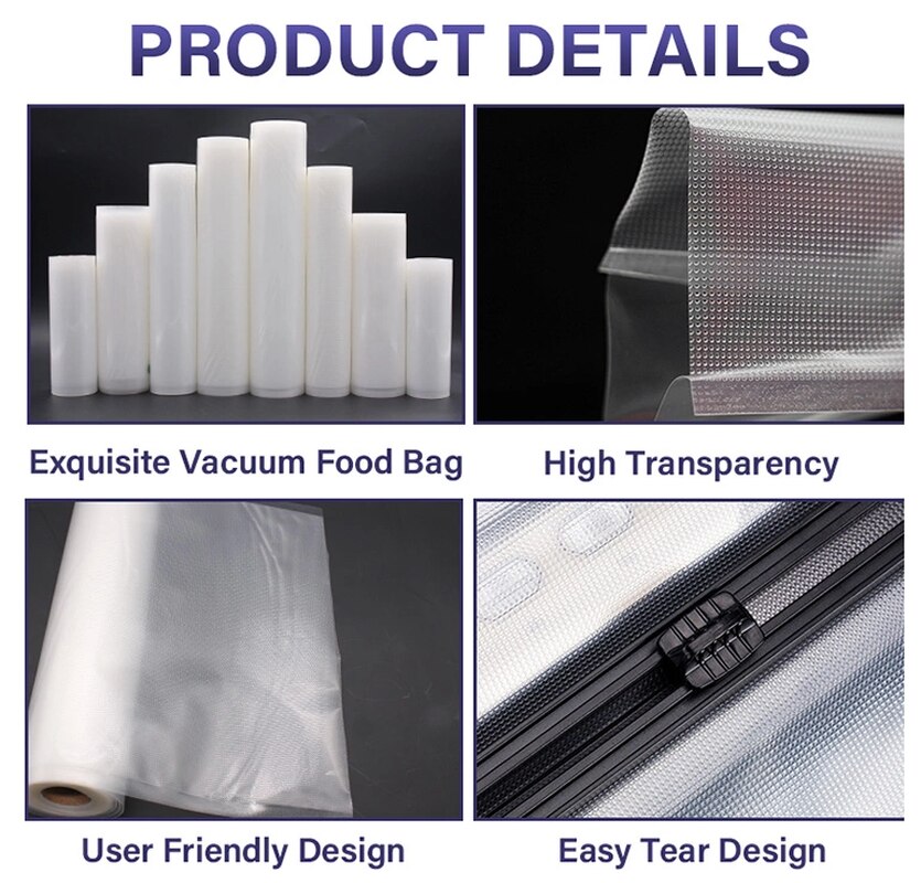 2 Rolls/set Bpa Free Freezer Seal Pack Texture Storage Nylon Packaging Embossed Sealer Plastic Food Vacuum Pouch Bag Roll