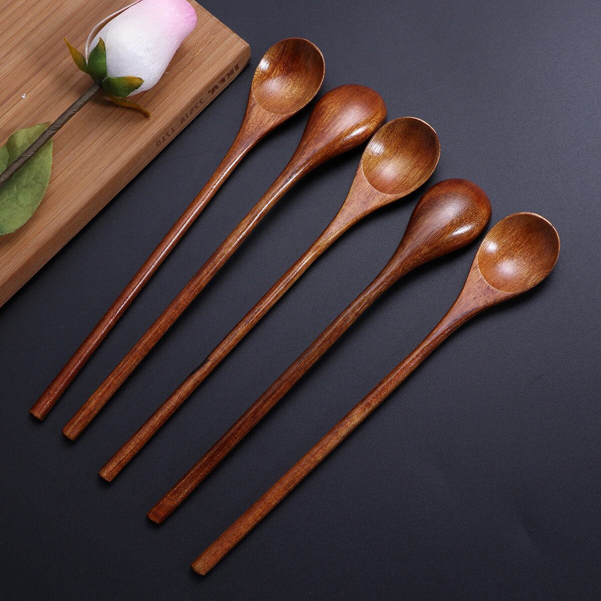 3 Pieces Eco Friendly Natural Wooden Spoon Set for Eating Mixing Stirring Cooking Coffee Demitasse Tea Dessert