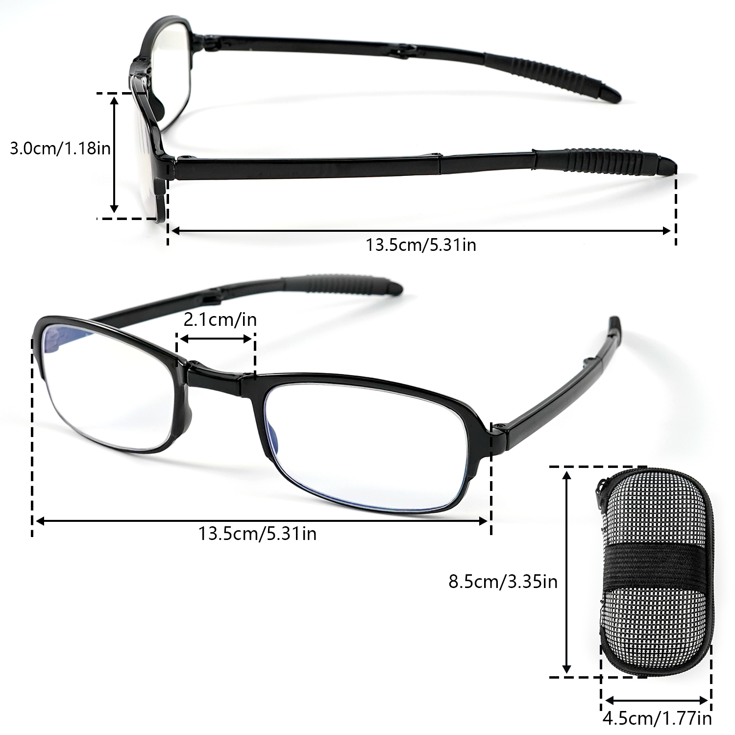 Opvouwbare leesbril voor dames en heren, draagbare blauwlichtblokkerende brillezers met ritssluiting