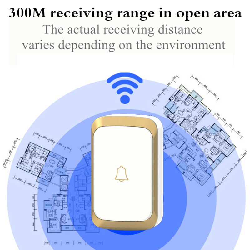 Wireless Doorbell Ac 110-220V Smart Digital Waterproof Push Button Doorbell 36 Melody 4 Volume Cordless Door Ring Us Plug