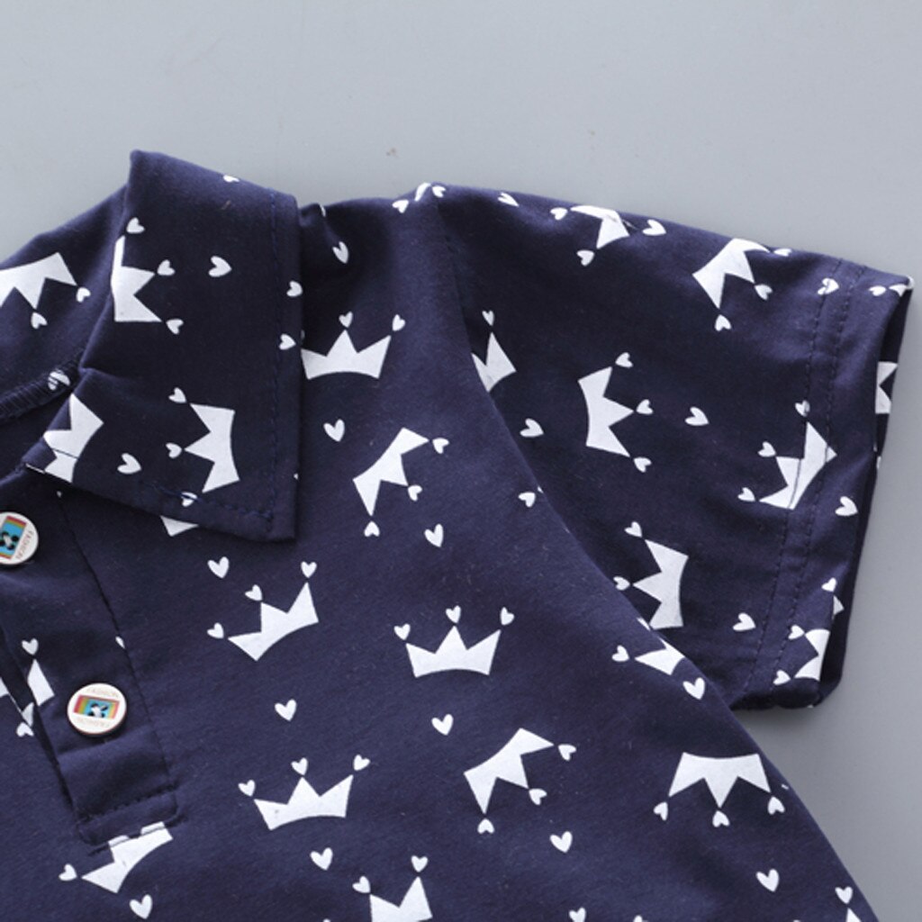 Kleding Outfits Set Peuter Kids Baby Boy Korte Mouwen Kroon Patroon Shirt Tops + Denim Broek Set vestido menina enfant fille