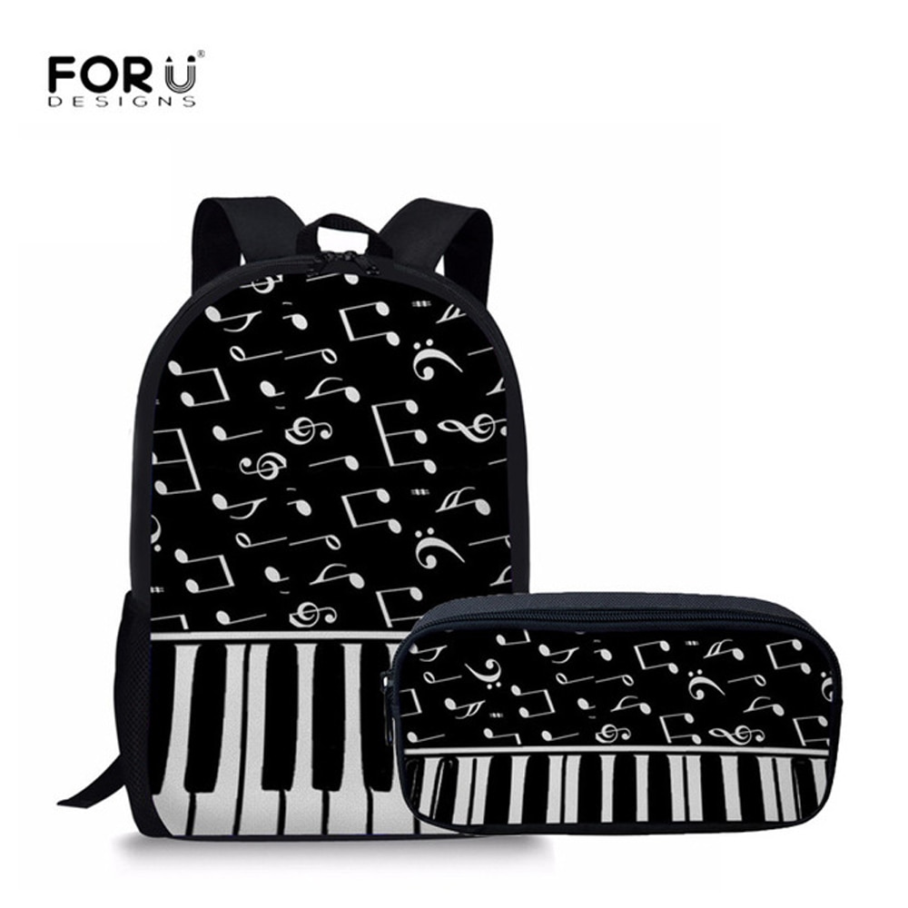 FORUDESIGNS hommes sac à dos Piano clavier avec Note de musique motif école sac à dos pour adolescents garçons filles 2 pièces/ensemble sacs à crayons
