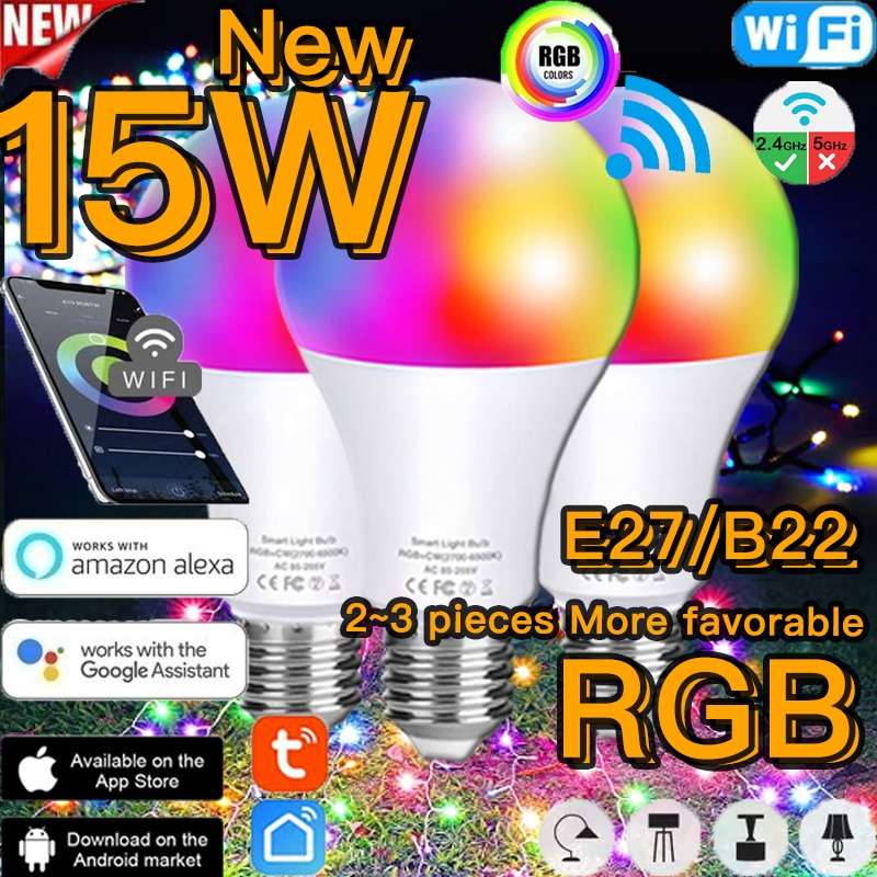 15W Smart Light Lamp Rgb Lampara Led Bombillas Kleurrijke Dimmen Rgb Bluetooth Wifi/Ir Afstandsbediening Alexa google Assistent