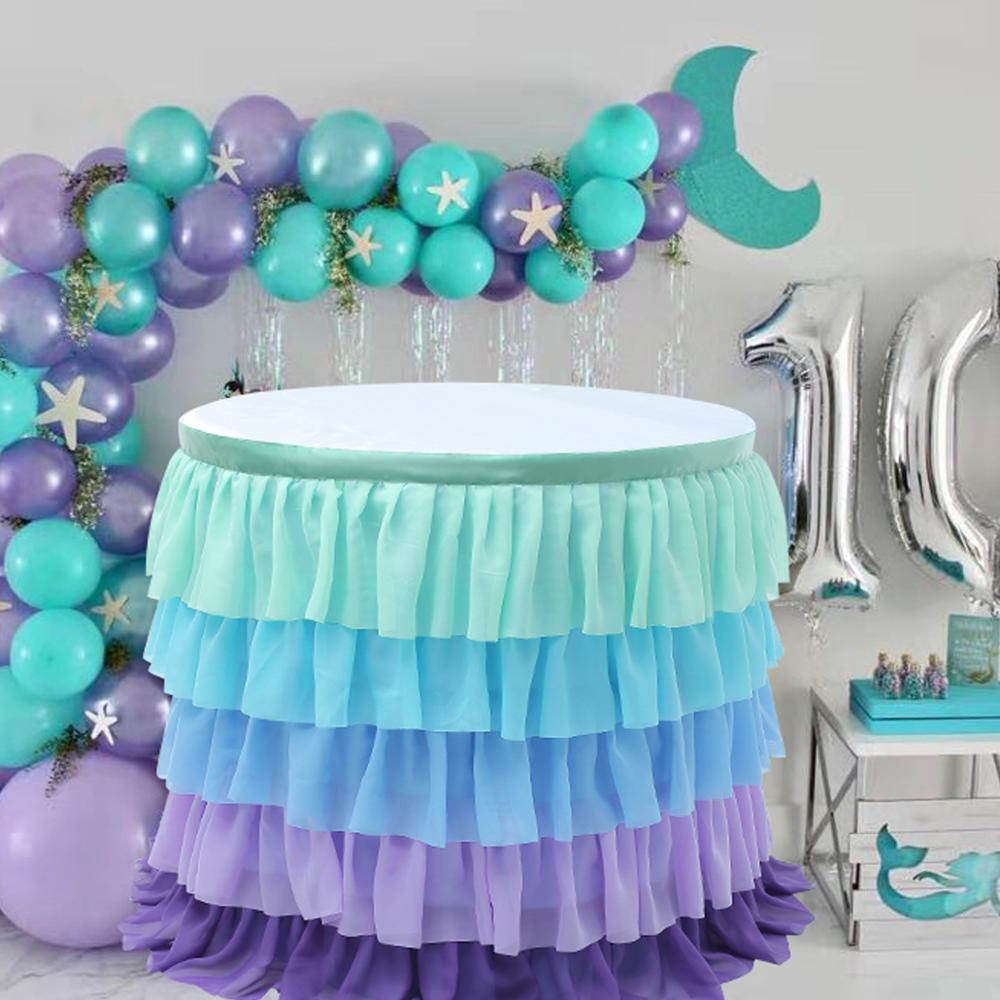 Bruiloft Decor Tafel Rok 5 Layer Rechthoek Ronde Tulle Tafelkleed Kids Birthday Party Scene Versieren Tutu Tafel Rokken