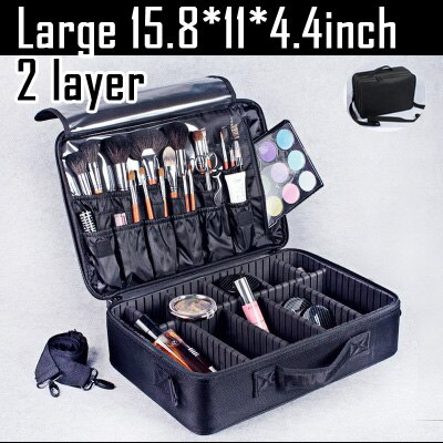 Make Up Box Cosmetics Pouch Bags Beauty Clapboard Case Women Cosmetic Bag Travel Insert Makeup Bag: Black L 2 Layers