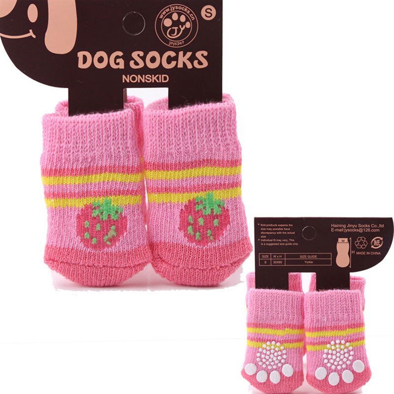 4 st hund vinterskor husdjur valp mjuka varma strumpor stövlar tjocka varma tass skydd hund strumpor stövlar tillbehör: Rosa / S