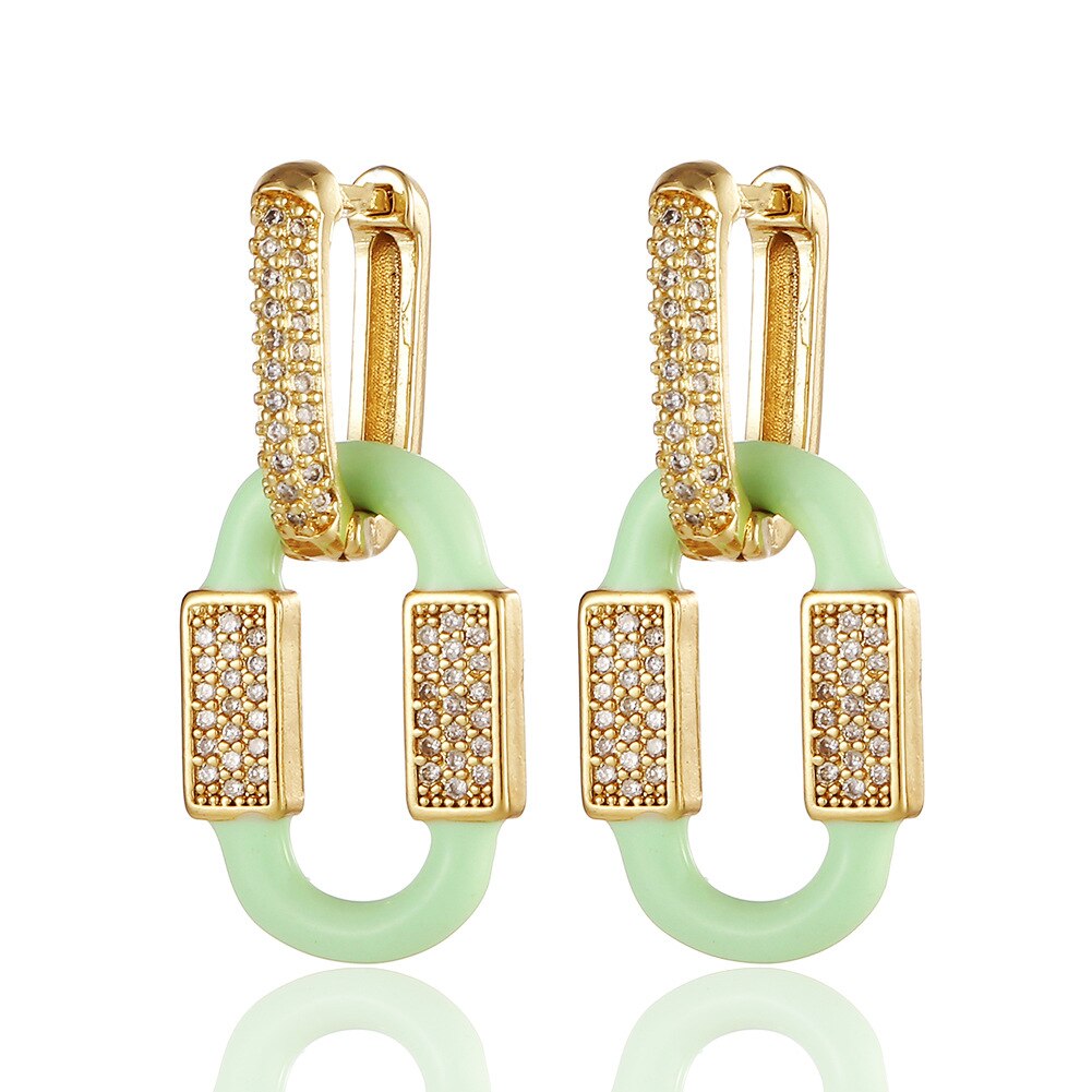 Y2K-pendientes de aro esmaltados para mujer, aretes de gota geométricos, joyería de la amistad, , 2022: Green