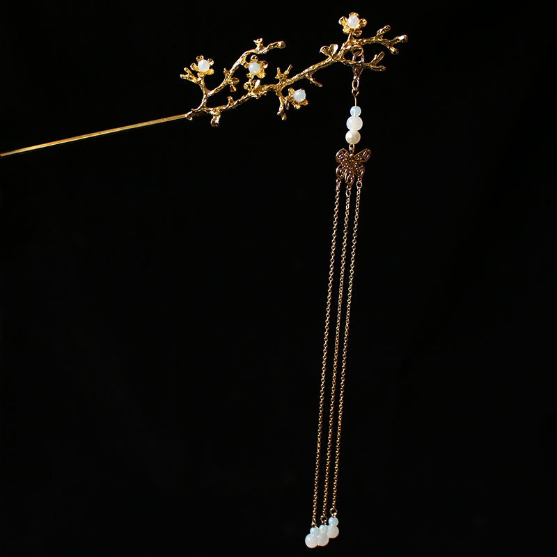 Ancient style Hairpin Hair Stick Step shake Hanfu accessories Headwear Super fairy Kanzashi Long Tassel Handwork Hair Ornaments: Gold  B