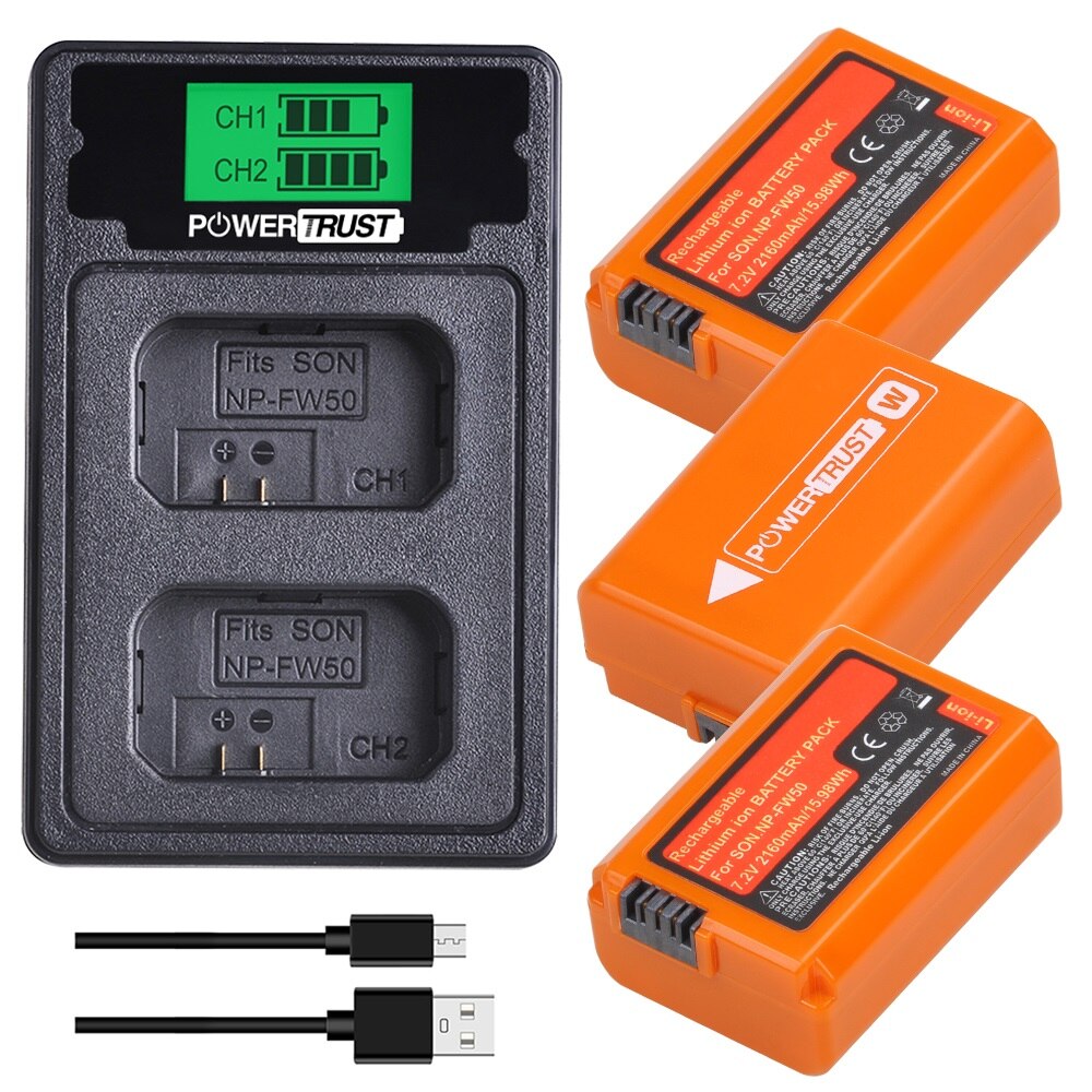 Batería y cargador NP-FW50, Compatible con Sony Alpha A6000, A6400, A6100, A6300, A6500, A5100, A5000, A3000, A55, serie 7: 3 pack kit