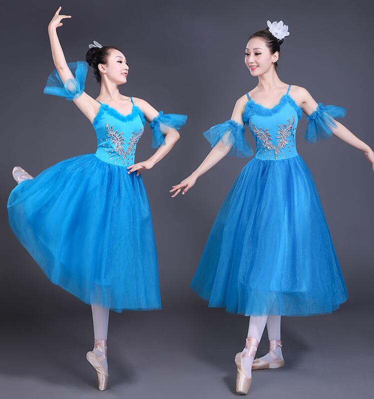White Swan Lake Ballet Stage wear Costumes Adult Romantic Platter Ballet Dress Girls Women Classical Ballet Tutu Dance wear Suit: Blue / XXL